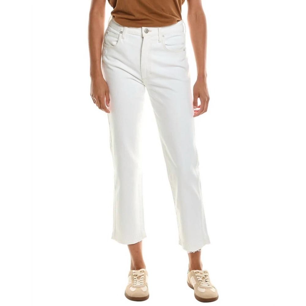 NWOT AMO Chloe Crop Jeans Sz 24 High Rise Straight Leg Raw Hem MSRP $260